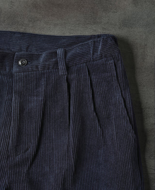 Straight-Leg Double-Pleated Cotton-Corduroy Trousers - Indigo