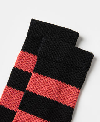 Retro Striped Cotton Socks - Black/Red