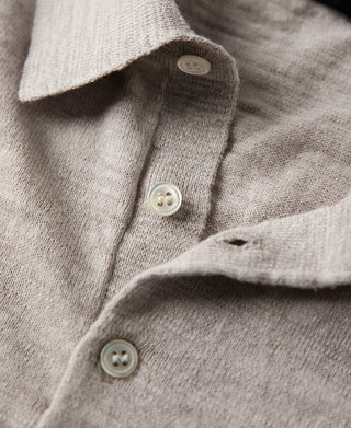 Lightweight Slub Cotton Knit Polo - Oatmeal