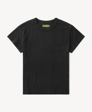 Vintage Slub Cotton Cap Sleeve T-Shirt in Black