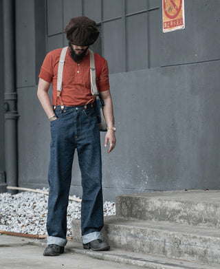 lifestyle shot of Red Short Sleeve Henley T-Shirt