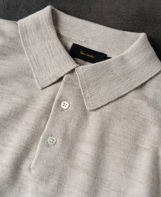 Slub Cotton Long Sleeve Knit Polo - Oatmeal