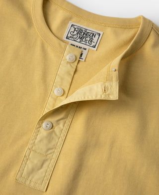 button detail of Vintage Short Sleeve Henley T-Shirt - Yellow