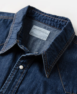 Slub Denim Snap Button Western Shirt - Indigo