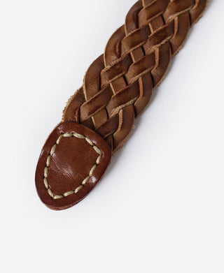 Braided Leather Belt - Brown