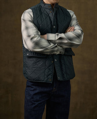 Corduroy Trimmed Diamond Quilted Field Vest – Dark Green