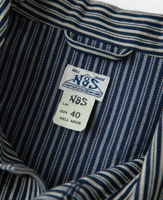 Striped cossack jacket inner neck label with fabric tag