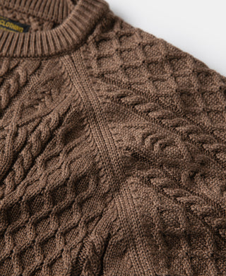Aran Cable Knit Fisherman Sweater - Light Brown