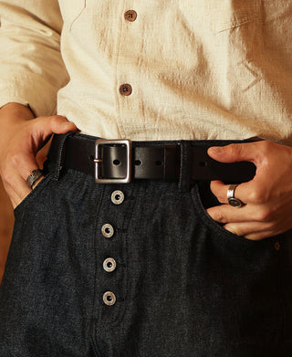 Steel-Buckle Wide Leather Belt