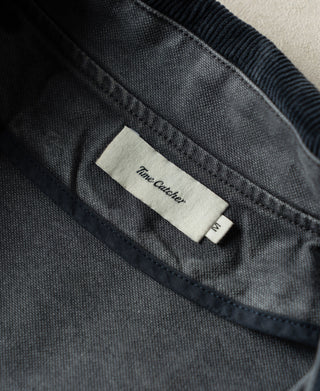 Jacket interior label and gray-blue canvas lining