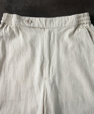 Retro Drawstring Slub Cotton Straight-leg Trousers