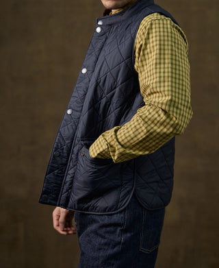Corduroy Trimmed Diamond Quilted Field Vest – Navy