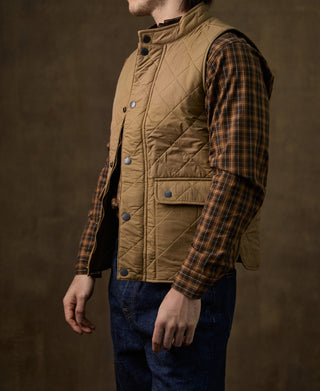 Corduroy Trimmed Diamond Quilted Field Vest – Khaki