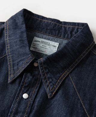 Slub Denim Snap Button Western Shirt - Dark Indigo