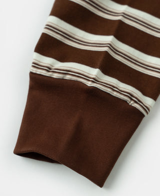 Heavyweight Stripe Crewneck Long Sleeve T-Shirt - White/Coffee