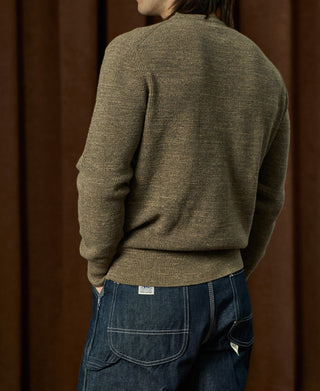 Textured Melange Knit Henley Shirt - Olive