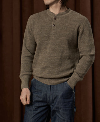Textured Melange Knit Henley Shirt - Taupe