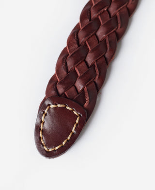 Braided Leather Belt - Burgundy