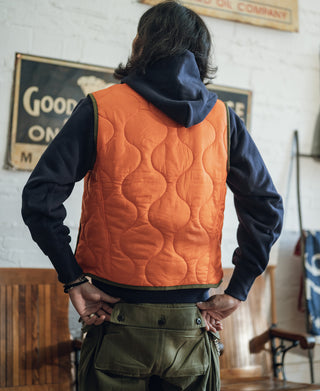 Military Style Quilted Padded Ripstop Nylon Vest - Orange