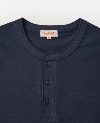 9.3 oz Cotton Tubular Henley T-Shirt - Navy