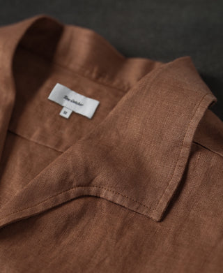 1950s Italian Collar Linen Shirt - Brown