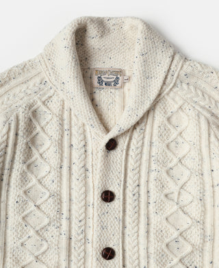 Diamond Cable Knit Shawl Collar Cardigan