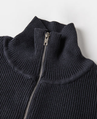 Ribbed Knit Two-End Zip Wool Blend Cardigan