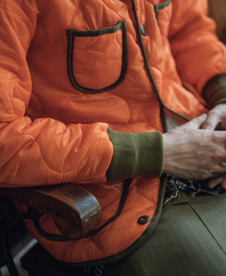 Military Style Quilted Padded Ripstop Nylon Jacket - Orange