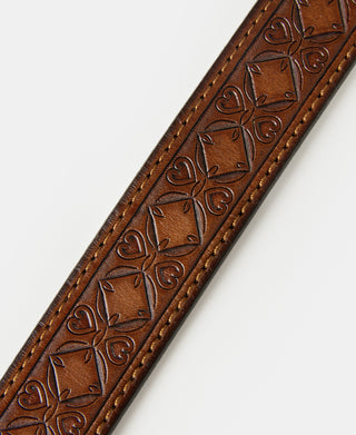 Western Tooled Leather Belt - Brown