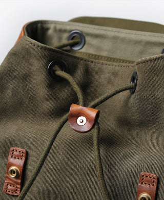 Cowhide Strap Parachute Canvas Rucksack - Olive