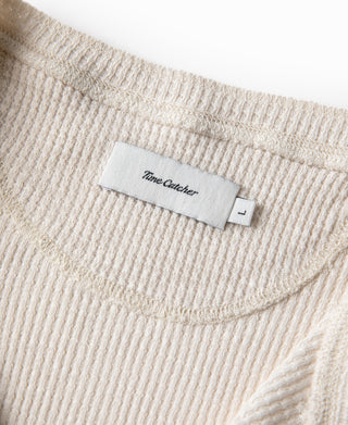 Honeycomb Waffle Knit Henley Long Sleeve T-Shirt - Oatmeal