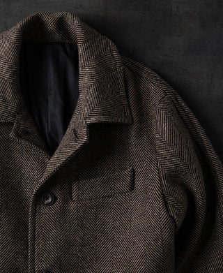 1920s Brown Herringbone Tweed Balmacaan Coat