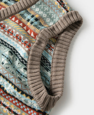 Fair Isle Wool Blend Knit Vest - Gray