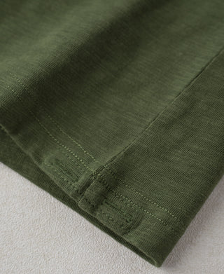 hem detail of Vintage Slub Cotton Cap Sleeve T-Shirt - Olive
