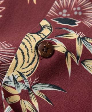 Ukiyo-e Tiger & Crane Pattern Aloha Shirt - Wine Red