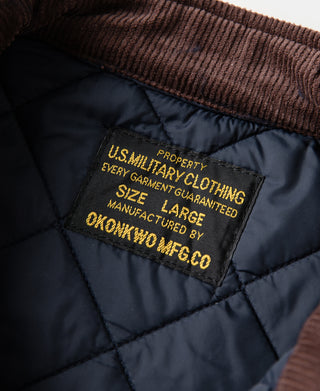 Corduroy Trimmed Diamond Quilted Field Vest – Navy