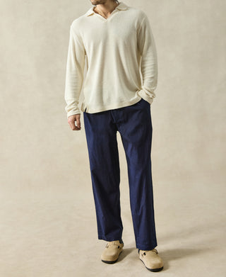 Terry Cloth Long Sleeve Johnny Collar T-Shirt