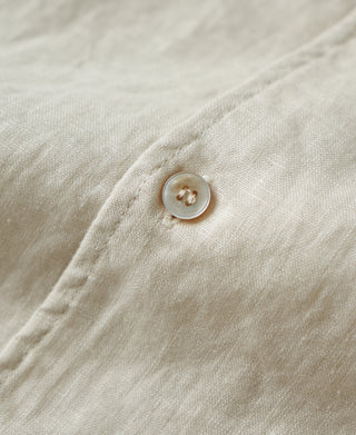 1950s Italian Collar Long-Sleeve Linen Shirt - Apricot