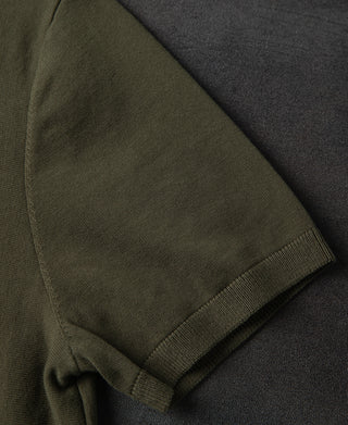 1960s Retro Striped Knit Polo - Olive