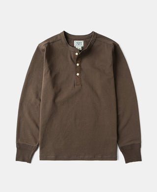 Vintage Long Sleeve Henley Shirt - Coffee