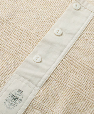 Waffle Knit Jacquard Henley Shirt - Apricot