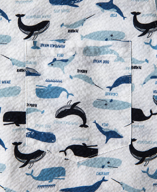 Marine Life Printed Seersucker Short Sleeve Camp Shirt - White