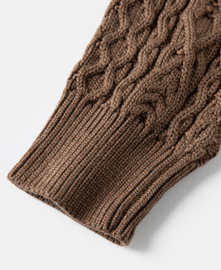Aran Cable Knit Fisherman Sweater - Light Brown