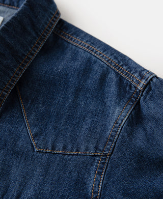 Slub Denim Snap Button Western Shirt - Indigo