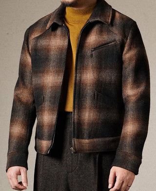 1930s Wool Shadow Plaid Tweed Cossack Jacket
