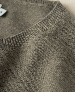 Merino wool crewneck sweater in grayish green, ribbed crew neck knit detail