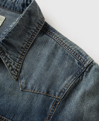 Slub Denim Snap Button Western Shirt - Washed Indigo