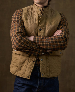 Corduroy Trimmed Diamond Quilted Field Vest – Khaki