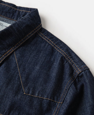Slub Denim Snap Button Western Shirt - Dark Indigo