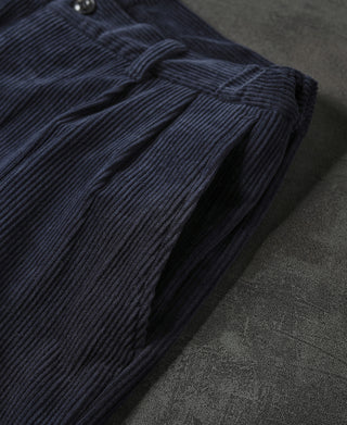 Straight-Leg Double-Pleated Cotton-Corduroy Trousers - Indigo